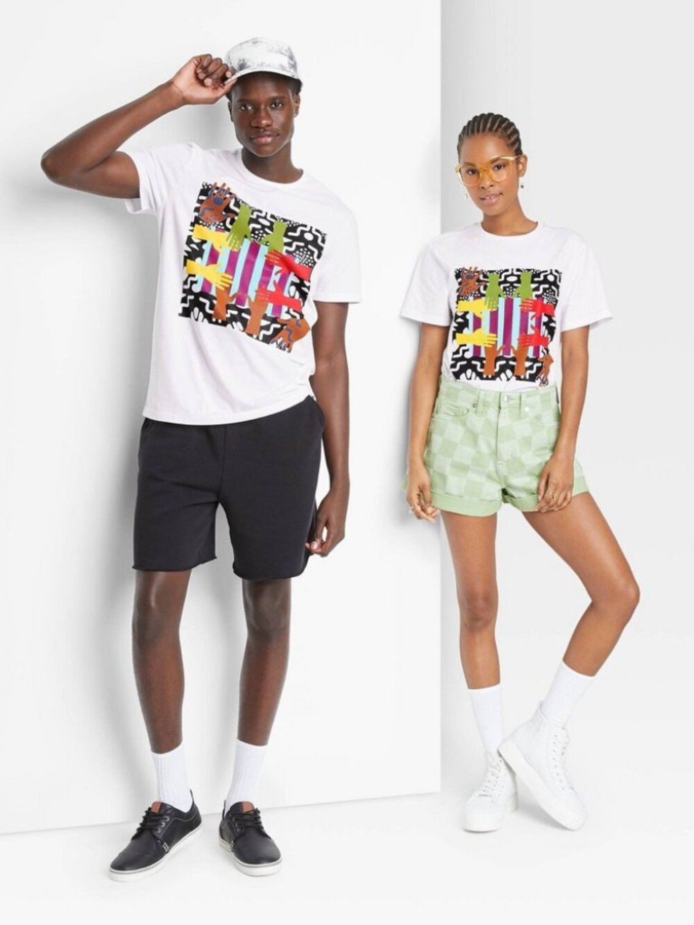 Black History Month Adult Unisex Hands Short Sleeve Graphic T-Shirt - White New
